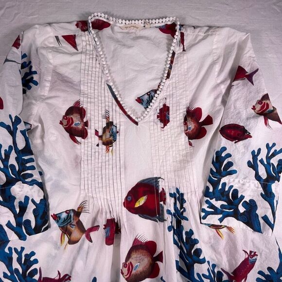Soft Surroundings Multicolor Sea Life Print Seychelles Cover Up Tunic Blouse XL - Picture 2 of 9